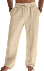Men's Cotton Linen Pants Casual Summer Beach Pants Loose Fit with Elastic Waist Drawstring Yoga Trousers Slacks