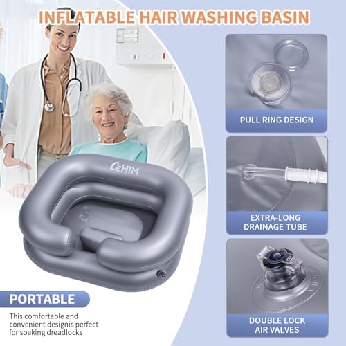 Inflatable Shampoo Basin - Portable Shampoo Bowl, Hair Washing Basin for Bedridden, Disabled,Injured, Hair Wash Tub for Dreadlocks and at Home Sink Washing