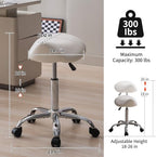 Saddle Stool, Swivel Saddle Stool with Wheels, Adjustable Rolling Stool 18"-26", Faux Leather Rolling Stool for Salon, Massage, Clinic, Lab, Office (White, 1PCS (18"-26"))