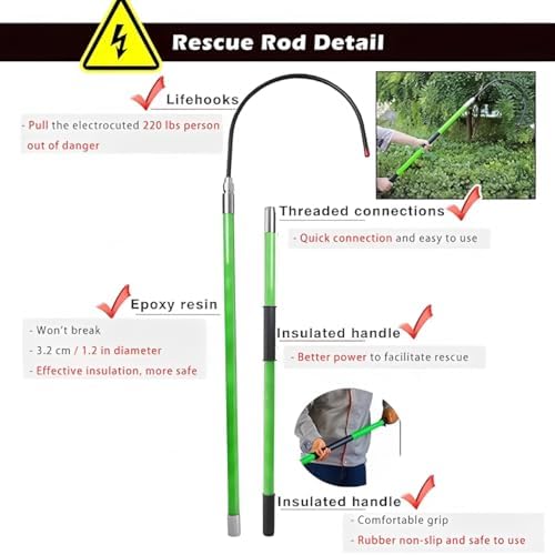 Rescue Hook Hot Stick 220Lbs, Electrical Safety Rescue Hook for New Energy Vehicle Repairs, Body Rescue Hook Insulated, Portable Emergency Rescue Pole Electrical Safety Kit 3' 5' 6' 10'(Red,9.8ft/3m)