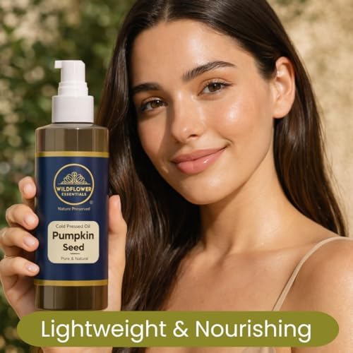 Pumpkin Seed Oil (Cucurbita pepo) 100% Natural Cold Pressed Carrier Oil for Hair, Skin, Massage, Nails | with Dispensing Pump 3.38 Fl Oz (100ml)