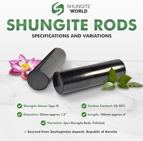 Shungite World 2 pcs Authentic Shungite Harmonizers Polished Cylinders Set Chakra Healing Protection Crystals for Grounding Shungite Stones for Meditation Therapy Negative Energy Protection