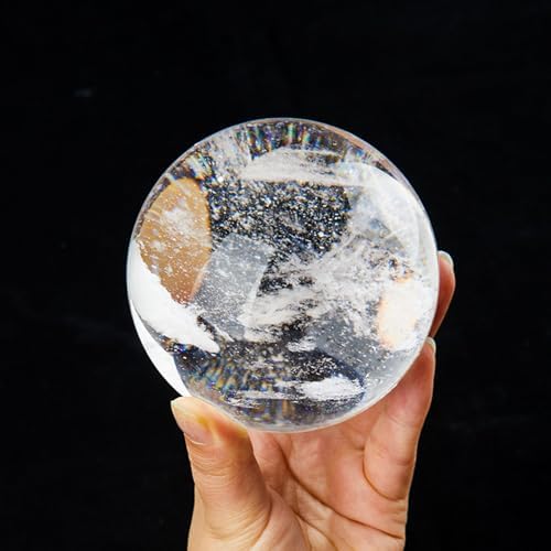 Smelting Clear Crystal Ball, White Quartz Crystal Sphere for Home Office Decor, Fengshui Balls Ornaments with Stand for Witchcraft Orbs,8cm/3.14in