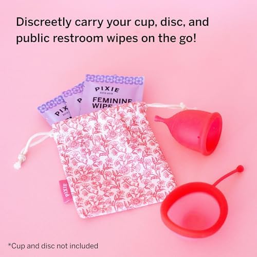 Pixie Menstrual Cup Storage Bag Case - 100% Organic Cotton Reusable Holder for Period Cups, Discs, and Kegel Balls - Store After Using Sterilizer or Wash - Container to Keep Menstrual Cup Cleaner