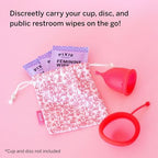 Pixie Menstrual Cup Storage Bag Case - 100% Organic Cotton Reusable Holder for Period Cups, Discs, and Kegel Balls - Store After Using Sterilizer or Wash - Container to Keep Menstrual Cup Cleaner