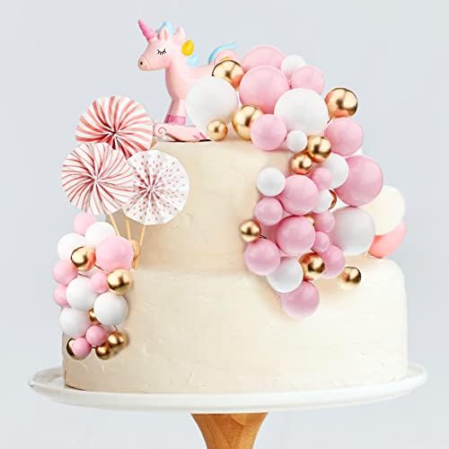 108 Pcs Graduation Balls Cake Topper DIY Cupcake Insert Foam Balloons for Cake Baking Wedding Anniversary Birthday Decoration(Pink, White, Gold,Multi Sizes)