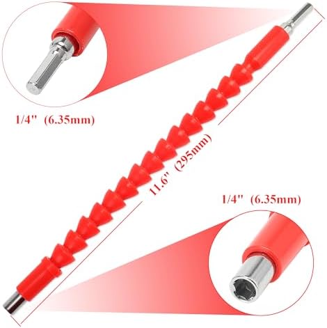 Inwell 4 Pack Flexible Drill Bit Extension, 11.6 inch Superbit Screwdriver Soft Shafts,360 Degrees Drill Extension Tools-Red