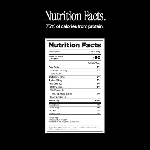 David High Protein Bars - 0g of Sugar, Low Carb, Gluten Free - 28g of Protein, 150 Calories - On-The-Go Snack - Chocolate Chip Cookie Dough Flavor, Pack of 12