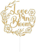 Love is in Bloom Cake Topper, Floral Flower Themed Bridal Shower Decorations, Bride to Be, Wildflower Wedding Engagement Bachelorette Party Decorations, Gold Glitter