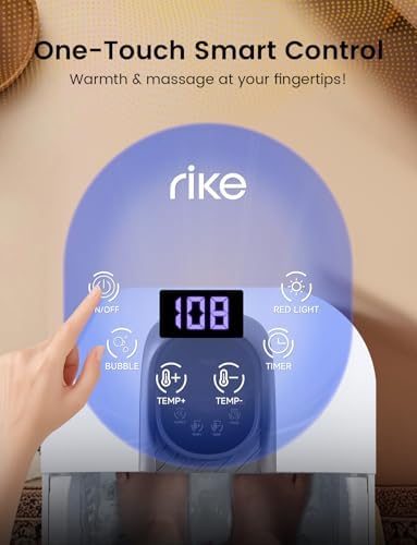 RIKE Collapsible Foot Spa with Fast PTC Heating and Massage, 14 Temp Control Precise Heated Foot Bath, Smart Digital Touch Screen & Ambient Light, 6 Rollers & Pumice Stone, Space Saving for Home