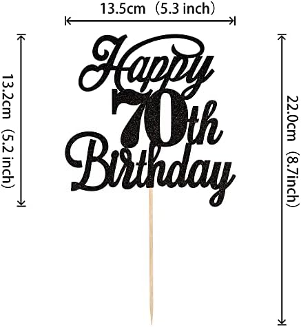Rsstarxi 1 Pack Happy 70th Birthday Cake Topper Black Glitter 70 & Fabulous Cheers to 70 Years Old 70th Birthday Cake Pick for Celebrating 70th Birthday Anniversary Party Cake Decorations Supplies
