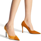 Coutgo Womens Pointed Toe High Heels Pumps Patent Suede Stiletto Heel Slip on Office Party Wedding Dress Shoes