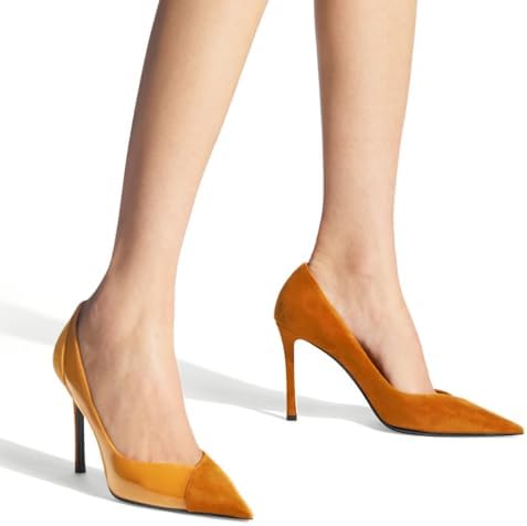 Coutgo Womens Pointed Toe High Heels Pumps Patent Suede Stiletto Heel Slip on Office Party Wedding Dress Shoes