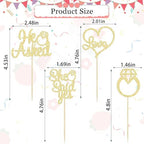 12 Pcs He Asked She Said Yes Cupcake Toppers, Glitter Diamond Ring Heart Love Cake Picks Suitable for Wedding Engagement Bridal Shower Theme Party Cake Decorations Supplies - Gold