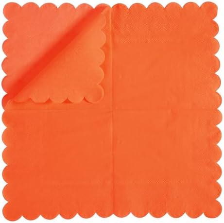 200 Pack Cocktail Napkin 2-Ply Scalloped Edged Dessert Napkins Folded 5 x 5 Inches Disposable Napkins for Dinner Wedding Birthday Party Bridal Anniversary Reception Event (Orange)