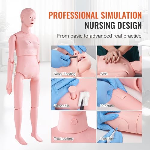 VEVOR Nursing Training Manikin, Female Life Size Demonstration Human Manikin for Nursing Training, Multifunctional Education Teaching Model Supplies, PVC Anatomical Mannequin Body Care Simulator Model