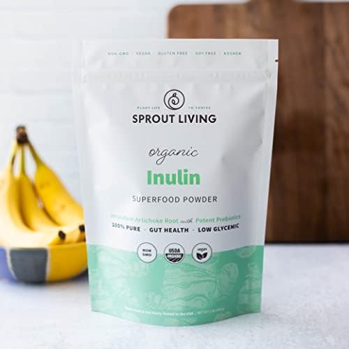 Sprout Living Organic Inulin with FOS Prebiotic Powder, Soluble Fiber for Leaky Gut, Bloating, Digestion, Feed Friendly Bacteria (Probiotics), 1 Scoop Daily, 1 lb (90 Servings)