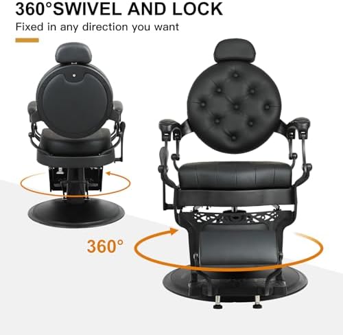Artist hand Retro Barber Chair Heavy Duty Barber Chairs Vintage Salon Chair Hydraulic Recline Chair Square Cushioning Beauty Spa Styling Equipment (Classic Black)
