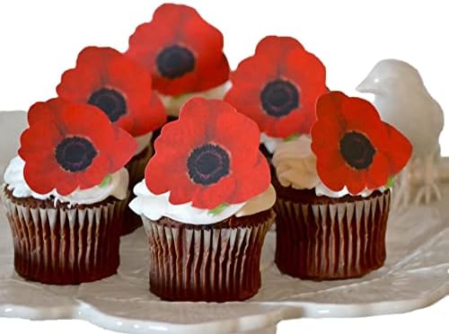Sugar Robot - Edible Poppy Flowers - Small Size - Edible flowers cake decorations - Premium Crafted - Made in the USA Cake -Set of 20 (Poppy)