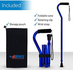 RMS Folding Cane with Offset Foam Handle, Adjustable Walking Stick with Carrying Pouch (Blue)