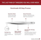 Splinter Tweezers – Professional Tweezer with Precision Point Needle Nose for Splinter, Ingrown Hair & Glass Extraction – Stainless Steel Sharp Tool for Men & Women – Silver