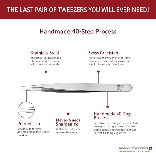 Splinter Tweezers – Professional Tweezer with Precision Point Needle Nose for Splinter, Ingrown Hair & Glass Extraction – Stainless Steel Sharp Tool for Men & Women – Silver