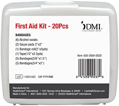 DMI First-Aid Kit, Mini 20-Piece Kit, Small and Compact All-Purpose Use for Minor Cuts and Scrapes, Durable Water-Resistant Case, Convenient and Portable, FSA & HSA Eligible