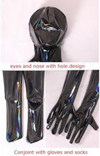 Men's Wetlook PU Leather Bodysuit with Sheath Back with Zipper Full Body Cat Suit with Gloves