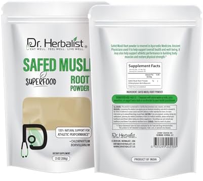 Dr. HERBALIST Safed Musli Powder 200g - Pure Chlorophytum Borivilianum (White Musli) with Saponins | Supports Men's Vitality & Reproductive Wellness* | Ayurvedic Vajikaran | Halal