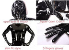 Men's Shiny Wetlook PVC Leather Catsuit Back with Zipper Handmade Full Bodysuit Clubwear Attached Gloves