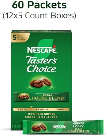 Nescafe Taster's Choice Decaf Instant Coffee, House Blend, 0.52 Ounce (Pack of 60 -12x5 pcs)