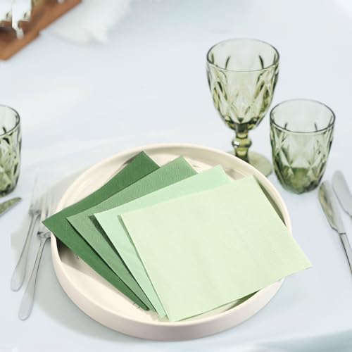 Layhit 100 Pcs Cocktail Napkins Disposable Beverage Napkins Square Paper Dessert Tissue for Wedding Birthday Celebration Party Supplies(Sage Green,5 x 5 Inch)