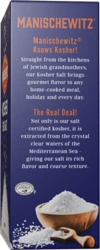 Manischewitz Natural Kosher Salt (4lb Box) | EZ-Pour Spout | 100% Coarse Sea Salt from Sicily Italy | Iodine Free | No Additives or Fillers | Salt Grinder Refill | 25% more than 3lb box