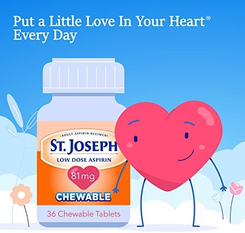 St. Joseph Aspirin Pain Reliever (NSAID) 81mg, Chewable Orange Tablets Adult Low Dose Regimen , 108 ct (3 x 36 ct Tablets per Bottle)