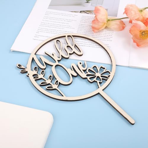 Wild One Flower Cake Topper, Wood Wild One Cupcake Topper Wildflower Cake Topper Floral Baby Shower Cake Decorations for Boys Girls Birthday Baby Spring Themed Party