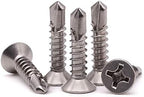 #8 x 3/4" Phillips Flat Head Sheet Metal Screws, Stainless Steel 410 Self Drilling Screws for Metal, Countersunk Head, Phillips Drive, Self Tapping, 100 Pack