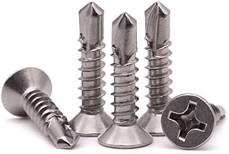 #8 x 3/4" Phillips Flat Head Sheet Metal Screws, Stainless Steel 410 Self Drilling Screws for Metal, Countersunk Head, Phillips Drive, Self Tapping, 100 Pack