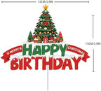 Merry Christmas Happy Birthday Cake Topper Red a And Green Glitter Tree Gift Surprise Winter Holiday Xmas Cake Decoration Boys Girls Kids Merry Themed Birthday Party