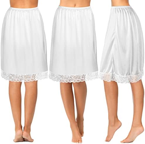 Zhanmai 3 Pieces Half Slips for Under Dresses Skirt Extenders Skirt Womens Half Slip Satin Anti Static Lace Long Underskirt