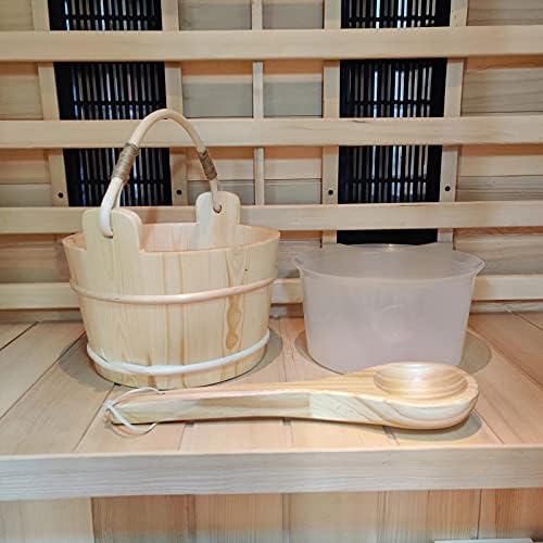 AIZYR 6L Handmade Wooden Sauna Bucket with Ladle and Plastic Liner, Sauna and Spa Accessory for Steam Room