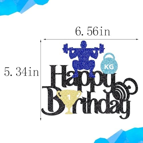 Weightlifting Happy Birthday Cake Topper - Gym & Athletes Fitness Themed Birthday Decorations for Men & Boys