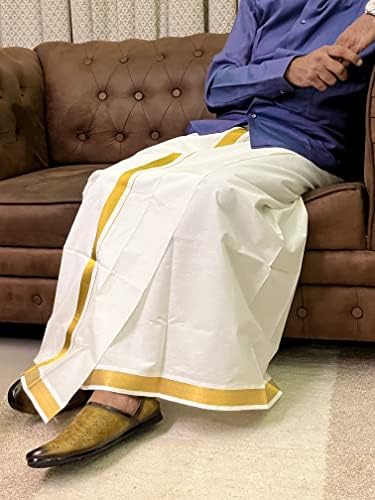 Cotton Dhoti Vesti Mundu 2 mtrs Cream Color single Layer with golden zari border