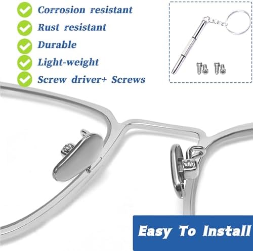 Ceramic Glasses Nose Pad, Anti-Slip Screw-in Nosepad, Durable Replacement Pieces Pads for Glasses Sunglasses(2Pairs,Silver)