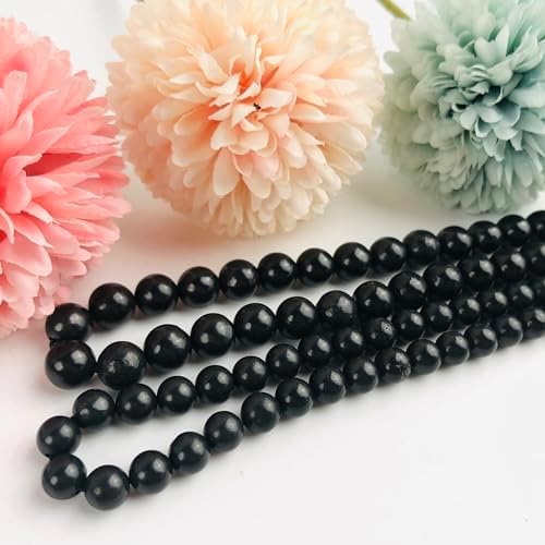 Generic WIKICRYSTAL Natural Premium Shungite Stone Round Beads 8mm 49 pcs for Making Jewelry - Black Crystal Loose Beads - Energy Healing Crystal for Making Bracelet (8mm/49beads)