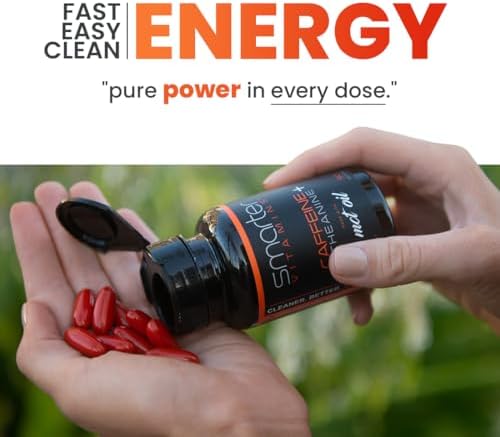 SmarterVitamins 200mg Caffeine Pills - MCT Oil from 100% Coconuts + 100mg L-Theanine, Energy and Focus, Extended Release Capsule, 50 Liquid Softgels