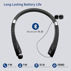 Bluetooth Neckband Headphones, Dpvisn Foldable Wireless Lightweight Neck Headset with Retractable Earbuds, Noise Cancelling Sweatproof Stereo Earphones with Mic & Carrying Case (Black)