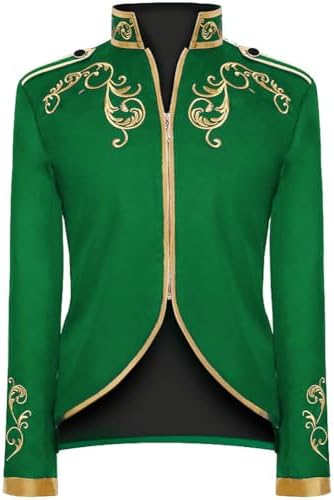 IWEMEK Men Prince Charming Costume Palace Prince Gold Embroidered Jacket Suit Court Uniform Cosplay Officer Medieval Costume