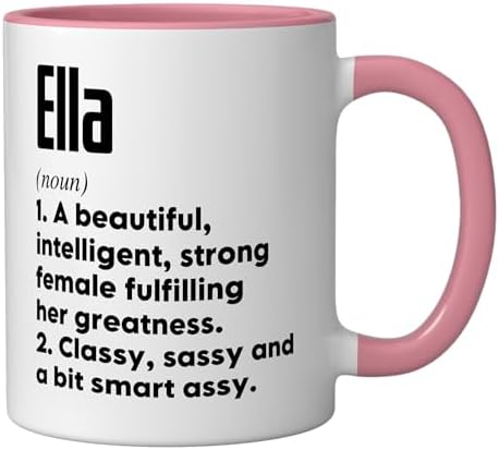 Ella Definition Funny Meaning Personalized Name Ceramic Mug, Pink/White