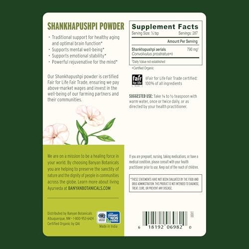 Banyan Botanicals Shankhapushpi Powder – Organic Shankhapushpi (Convolvulus Prostratus) – Nootropic Herb that Promotes Stability and Calm* – ½ lb. – Non-GMO Sustainably Sourced Vegan