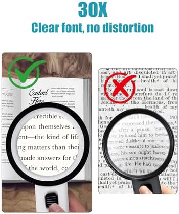 Magnifying Glass with Light - 30X Handheld Magnifying Glasses, 13LED Light, Illuminated Reading Magnifier for Seniors, Lighted Magnifier with UV Inspection